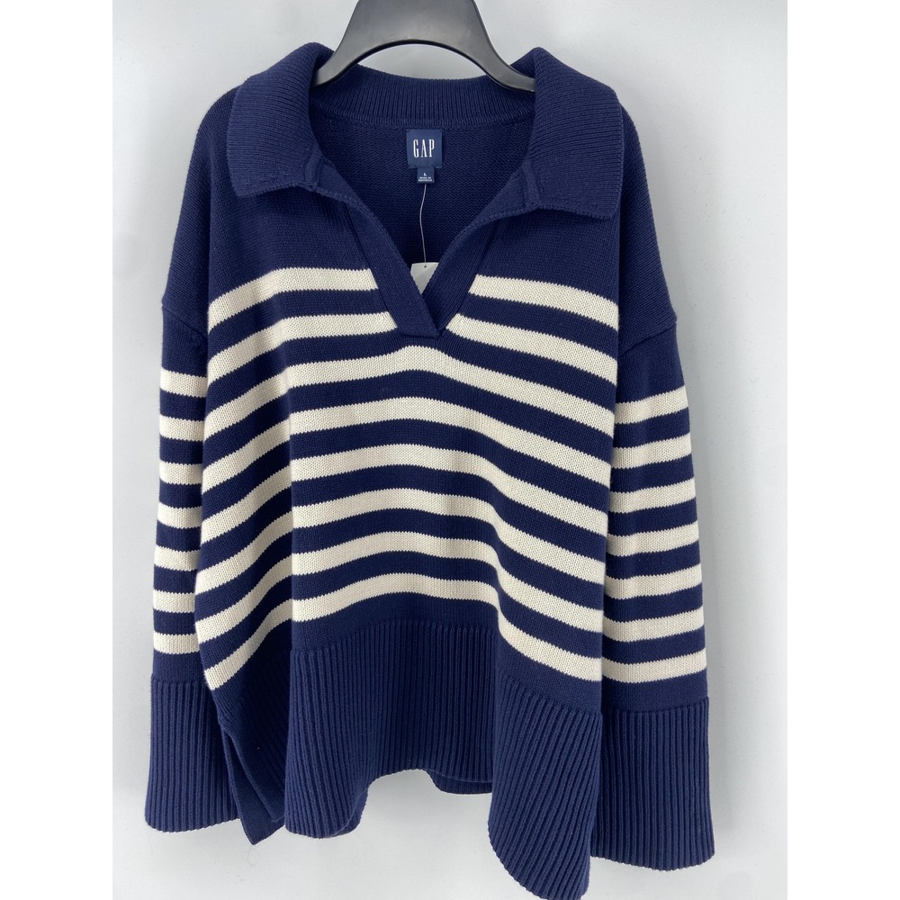 Gap Sweater Womens Large Navy Striped‎ Chunky Nautical Oversized Heavy Preppy